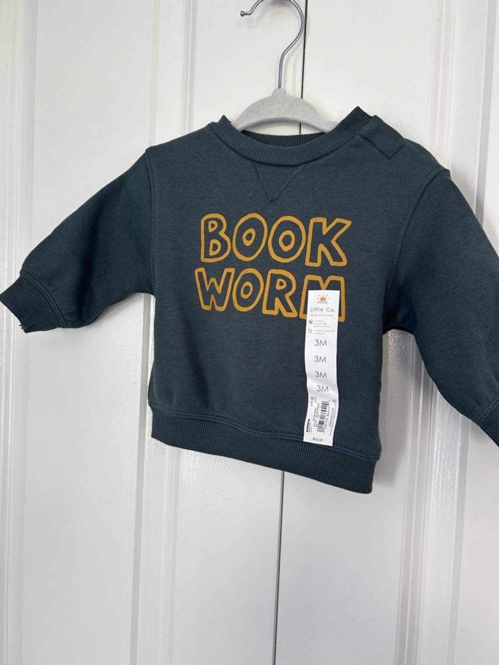 Little Co by Lauren Conrad crew neck sweatshirt Bookworm 3 months organic new